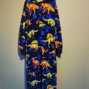 Kids' Navy Blue Dinosaur Fleece Onesie Pajamas